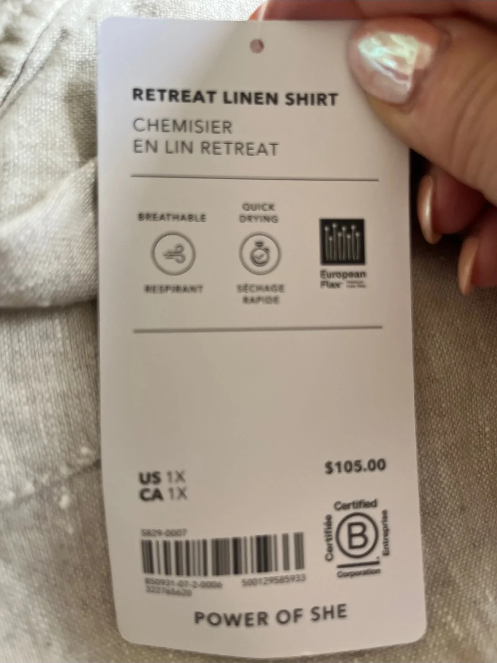 NWT-Athleta Retreat Linen Shirt, Size 1X